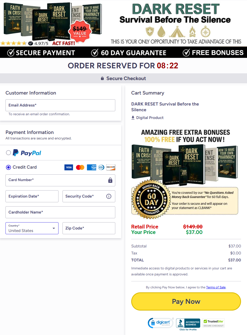 Dark Reset Survival - Checkout